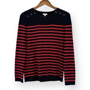 Talbots Sweater Womens S Red Blue Stripe Nautical Shoulder Buttons Cotton Blend